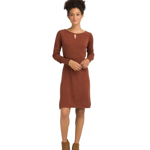 NWT Prana Sonatina Sweater Wrap Dress, Chai Heather Brown | Size Small - Picture 1 of 10